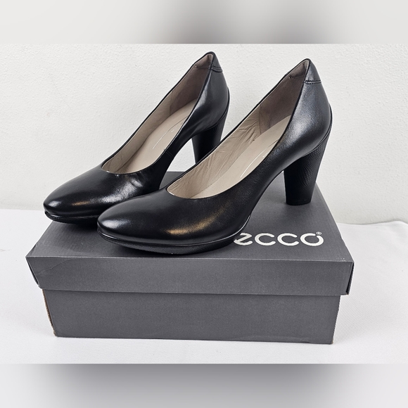 NIB ECCO Sculptured 75 Heel Black Slip-On Leather Almond Toe Pump US 10/10.5 - Picture 11 of 11